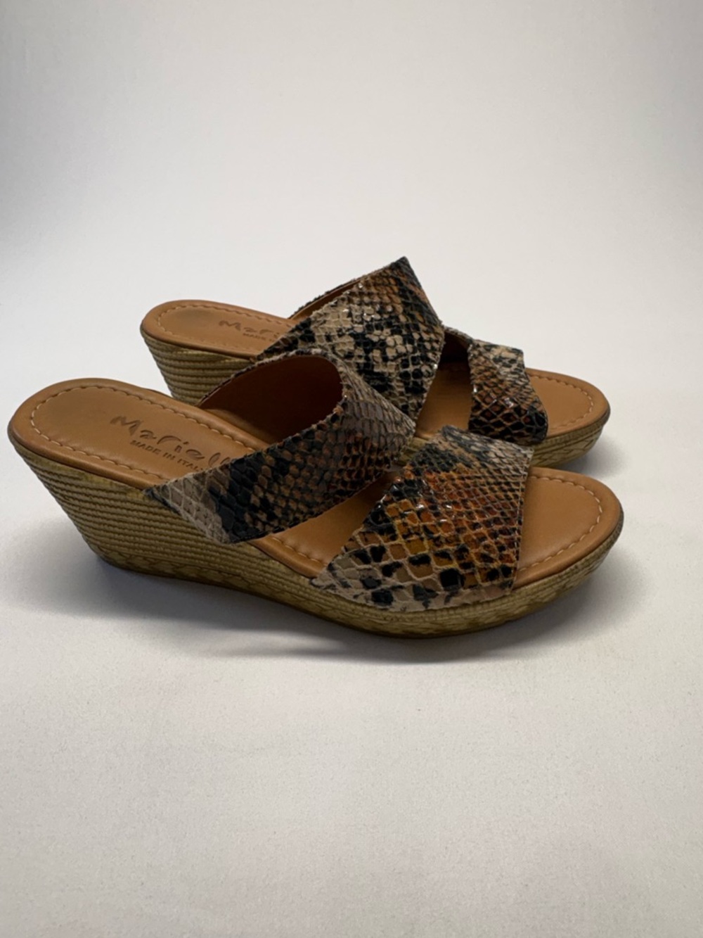 Mariella Made In Italy Snake Embossed Leather Crisscross Slide Sandals